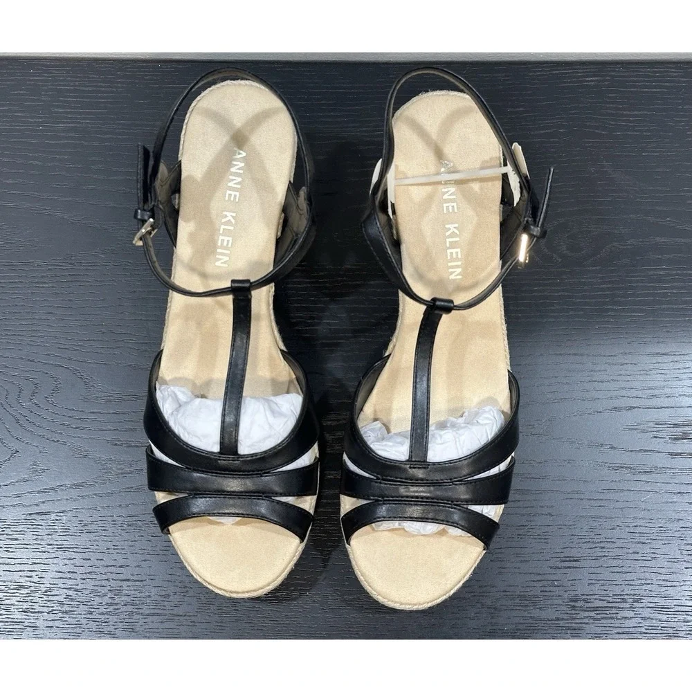 NEW Anne Klein‎ Waves Wedge Black Sandal Women's Size 11 M